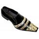 Fiesso Black/Bone Genuine Cobra Snake Skin & Wrinkle Leather Pointed Toe Shoes FI8177